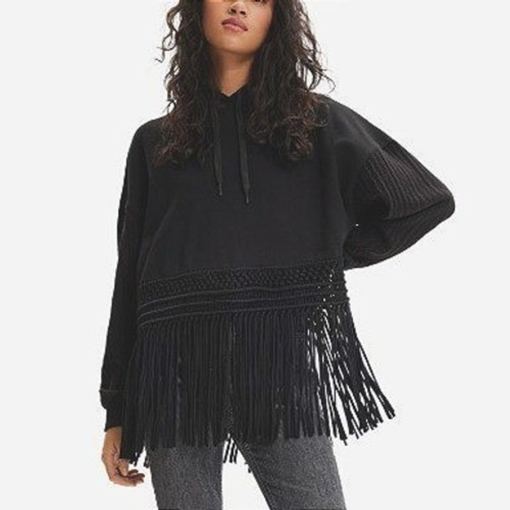 Desigual Fringe Hoodie Sweatshirt Sz Small Festival Boho Hippie
